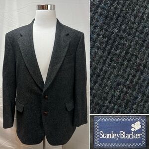 Stanley Blacker Vintage Men's 46R Tweed Charcoal Gray Wool Sport Coat Jacket